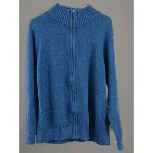 Dockers Men’s Full Zip Sweater Blue Cotton Ribbed Collar Y2K Preppy Retro Size L